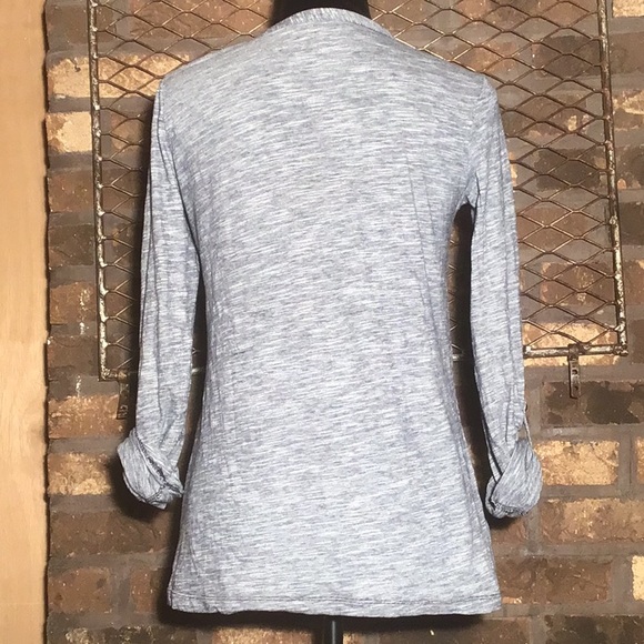 Ann Taylor Loft deep neck top space dye gray white XS - Picture 4 of 5